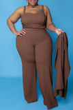 Casual Solid Patchwork Plus Size Two Pieces