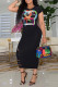 Fashion Casual Print Ripped O Neck Short Sleeve Dress Dresses