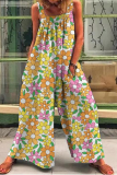 Casual Print Patchwork Square Collar Straight Jumpsuits