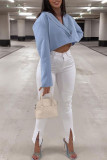 Fashion Street Solid Slit High Waist Denim Jeans