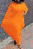 Casual Solid Patchwork Asymmetrical O Neck Irregular Dress Plus Size Dresses