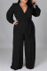 Fashion Casual Solid Bandage V Neck Plus Size Jumpsuits
