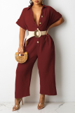 Casual Solid Patchwork Turndown Collar Straight Jumpsuits(Without Belt)