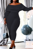 Casual Solid Patchwork Off the Shoulder Plus Size Jumpsuits