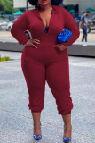 Casual Solid Patchwork Hooded Collar Plus Size Jumpsuits