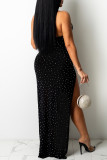 Sexy Hot Drilling Hollowed Out Backless Slit Halter Sleeveless Dress
