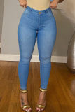 Fashion Casual Solid Bandage High Waist Skinny Denim Jeans