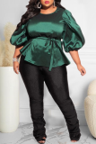 Casual Solid Patchwork O Neck Plus Size Tops