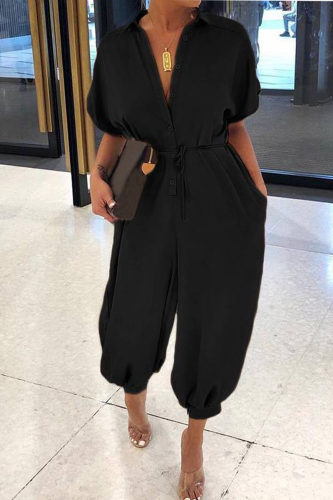 Casual Solid Patchwork Turndown Collar Harlan Jumpsuits