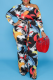 Casual Print Patchwork One Shoulder Plus Size Jumpsuits