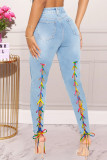 Fashion Casual Solid Bandage High Waist Skinny Jeans