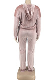 Fashion Casual Solid Cardigan Pants Hooded Collar Plus Size Two Pieces(Without Tube Top)