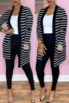 Fashion Casual Striped Print Cardigan Pants Long Sleeve Two Pieces