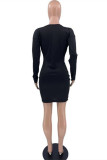 Sexy Casual Solid Hollowed Out Square Collar Long Sleeve Dresses
