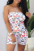 Sexy Butterfly Print Patchwork Strapless Skinny Rompers