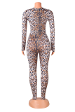 Sexy Leopard Hollowed Out V Neck Skinny Jumpsuits