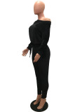 Fashion Casual Solid Bandage Oblique Collar Long Sleeve Two Pieces