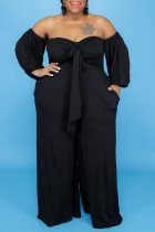 Sexy Solid Bandage Split Joint Off the Shoulder Plus Size Jumpsuits