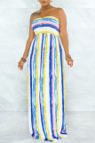 Sexy Striped Print Hollowed Out Patchwork Backless Strapless Strapless Dress Dresses