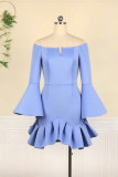 Fashion Sexy Solid Flounce Off the Shoulder Long Sleeve Dresses