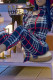 Casual Plaid Hollowed Out Patchwork O Neck Regular Jumpsuits