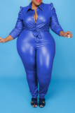 Sexy Solid Patchwork Turndown Collar Plus Size Two Pieces