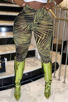 Fashion Casual Print See-through Skinny High Waist Pencil Trousers
