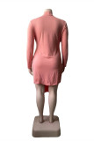 Fashion Casual Solid Slit Turtleneck Long Sleeve Plus Size Dresses