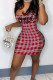 Street Letter Plaid Print Patchwork Spaghetti Strap Pencil Skirt Dresses