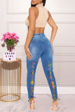 Fashion Casual Solid Bandage High Waist Skinny Jeans