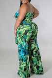 Fashion Casual Print Backless Strapless Plus Size Jumpsuits