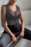 Sexy Solid Patchwork V Neck Tops