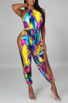 Sexy Print Hollowed Out Halter Skinny Jumpsuits