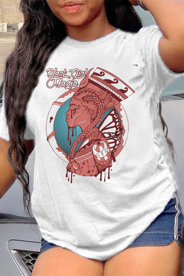 Fashion Casual Print Basic O Neck T-Shirts