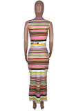 Fashion Casual Plus Size Striped Print Slit U Neck Vest Dress