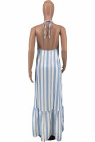 Fashion Casual Striped Print Backless Halter Sleeveless Dress