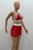 Fashion Sexy Patchwork See-through Backless V Neck Sleeveless Two Pieces