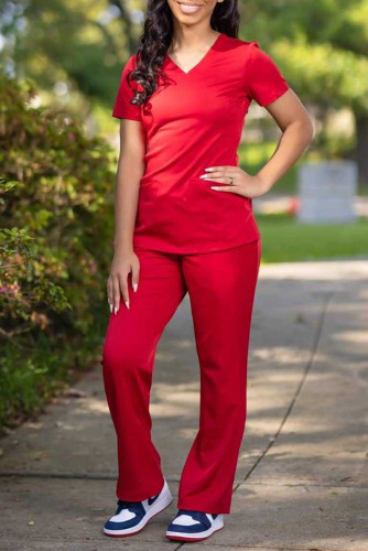 Fashion Casual Solid Basic V Neck Short Sleeve Two Pieces