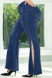 Fashion Casual Solid Slit Plus Size Jeans
