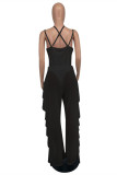 Fashion Sexy Solid Hollowed Out Backless Halter Sleeveless Two Pieces
