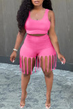 Fashion Casual Solid Tassel U Neck Sleeveless Two Pieces