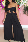 Sexy Solid High Opening Strapless Sleeveless Two Pieces