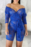 Sexy Solid Mesh V Neck Skinny Rompers