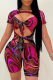 Sexy Print Hollowed Out V Neck Skinny Rompers