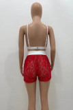 Fashion Sexy Patchwork See-through Backless V Neck Sleeveless Two Pieces