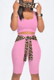 Casual Leopard Bandage Patchwork U Neck Sleeveless Two Pieces（with a mask)