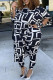 Fashion Casual Print Basic O Neck Plus Size Two Pieces