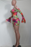 Sexy Print See-through Mesh Wrapped Skirt Dresses