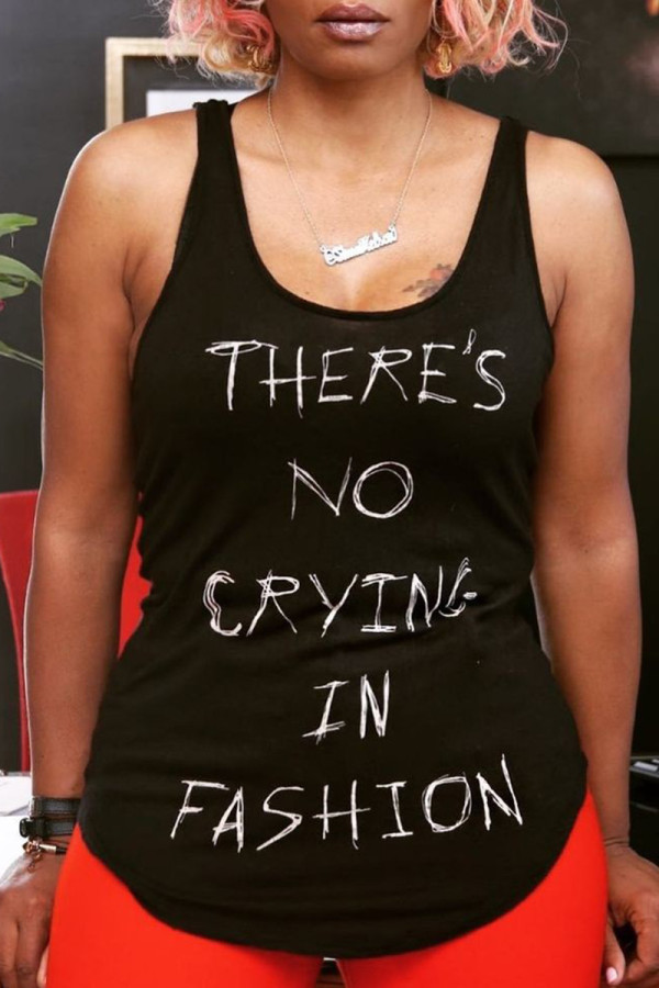 Fashion Casual Letter Print Basic U Neck Tops