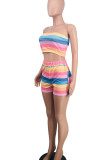 Sweet Striped Print Patchwork Strapless Sleeveless Two Pieces